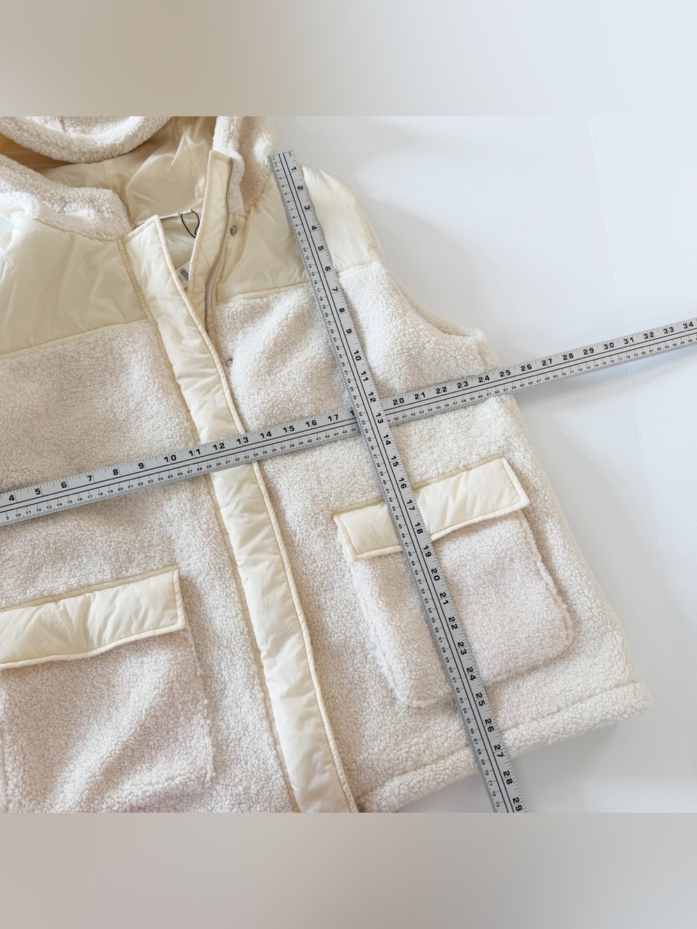 Chicos Vest Jacket Sz 3 Womens 16 Cream Zenergy Sherpa Hooded New - Picture 3 of 8